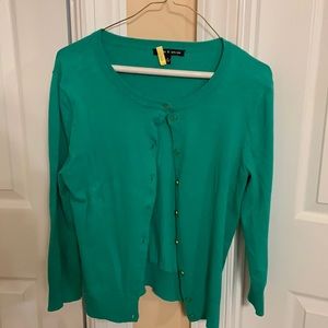 3/4 sleeve green button up cardigan